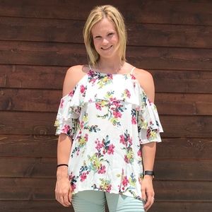 Ruffle Cold Shoulder Top